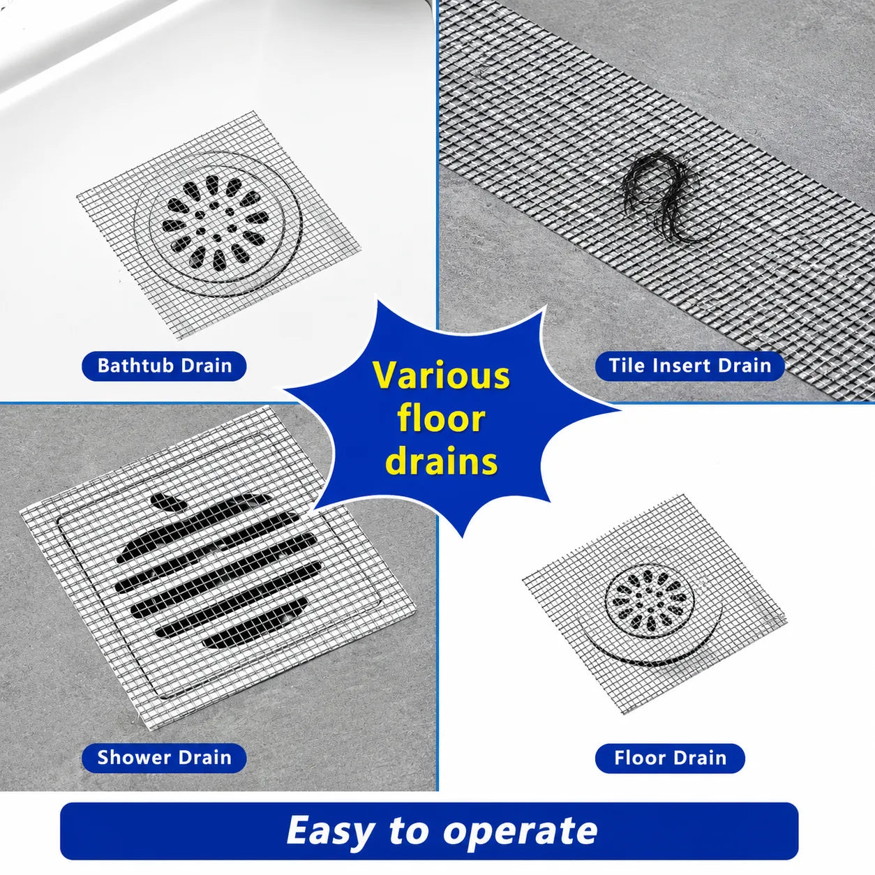 2-Pack 5cm X 7m Bathroom Drain Hair Catcher, Waterproof Shower Floor Mesh Tape, Kitchen Sink Strainer Sticker, Insect Clog Prevention