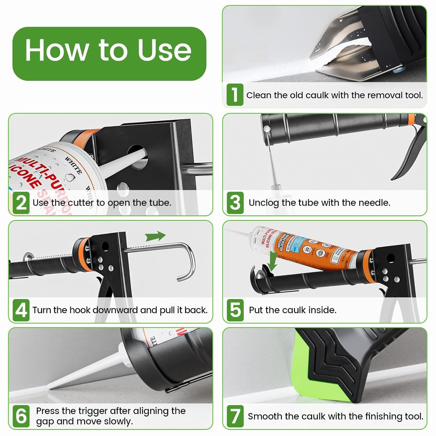 Caulk Gun Tool Set for Grout Sealing