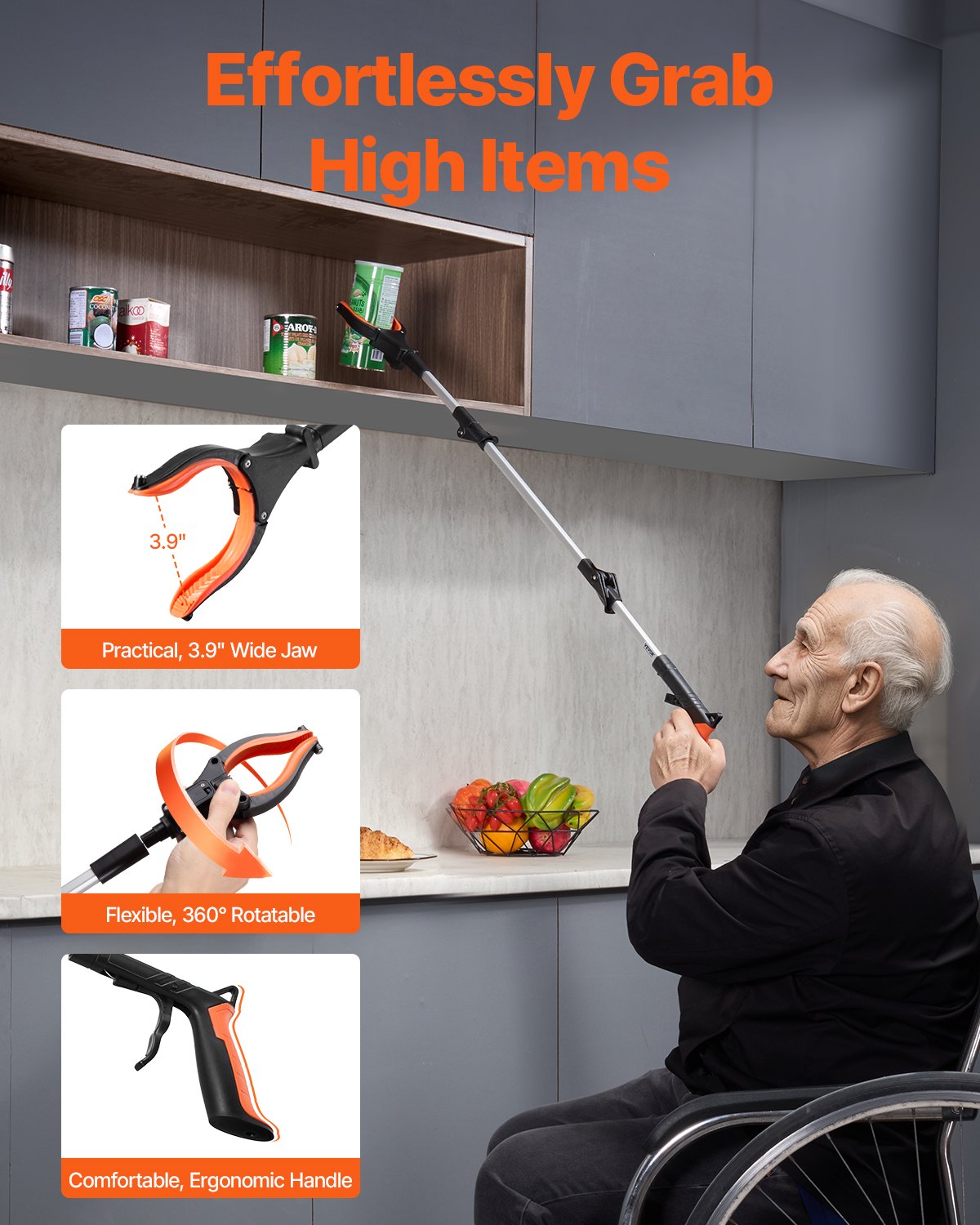 43-Inch Reacher Grabber Tool with LED Light