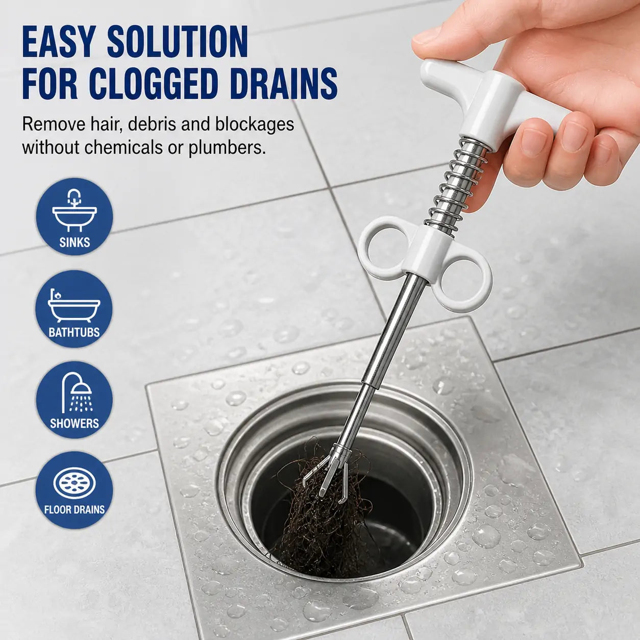 Drain Snake 4-Claw Drain Clog Remover Tool – Flexible Drain Cleaner & Gutter Cleaning Tool