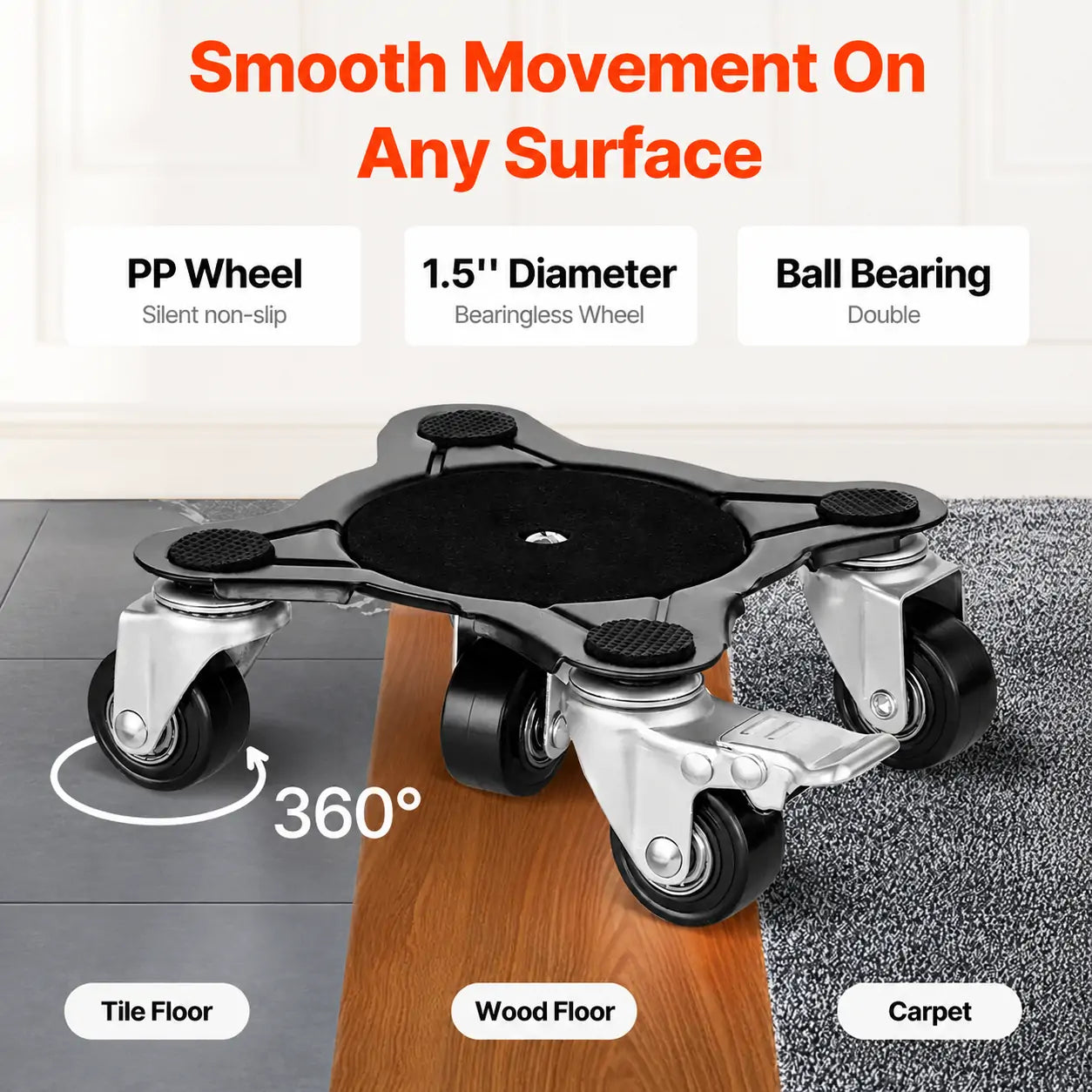 Furniture Dolly Set, Heavy Duty Furniture Movers with 5 x 360° Wheels, Carbon Steel Moving Sliders with Pry Bar for Sofa, Refrigerator, Washing Machine