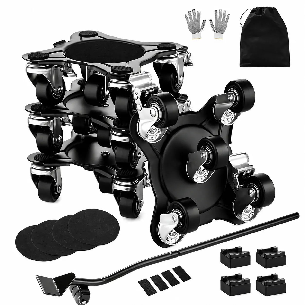 Furniture Dolly Set, Heavy Duty Furniture Movers with 5 x 360° Wheels, Carbon Steel Moving Sliders with Pry Bar for Sofa, Refrigerator, Washing Machine