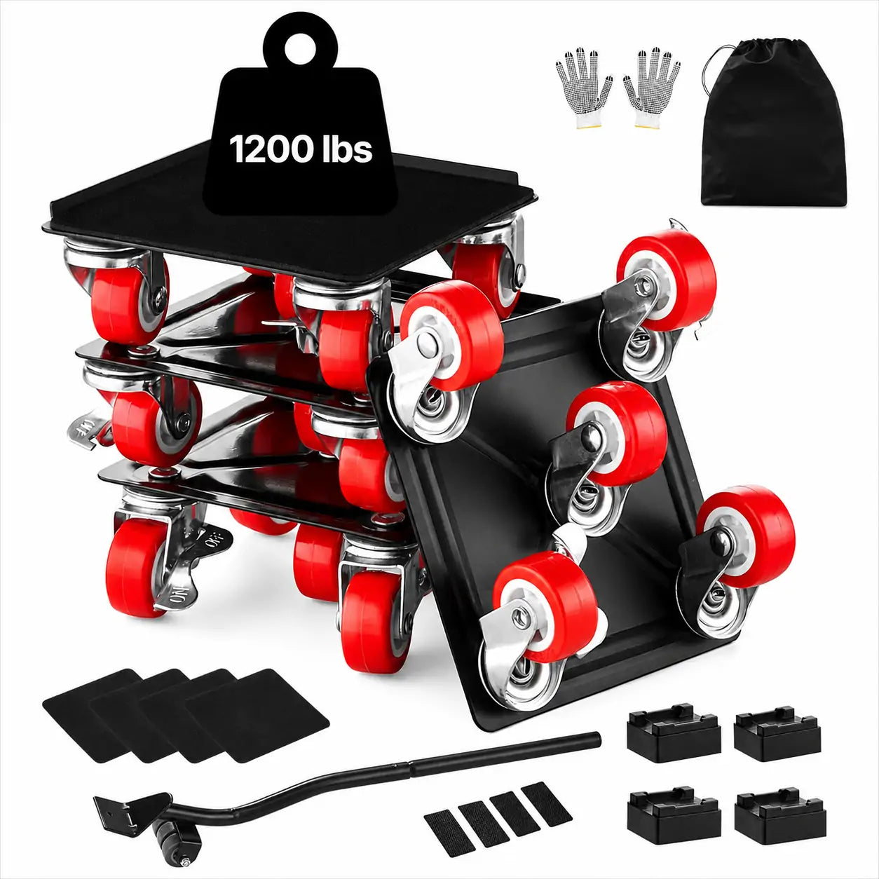 Furniture Dolly Set, Heavy Duty Furniture Movers with 5 x 360° Wheels, Carbon Steel Moving Sliders with Pry Bar for Sofa, Refrigerator, Washing Machine