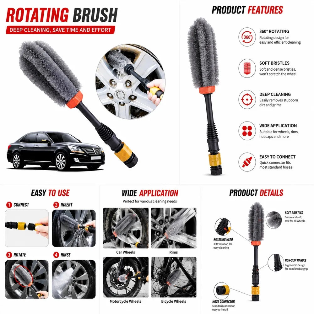 Quick Plug High-pressure Car Wash Wheel Hub Brush