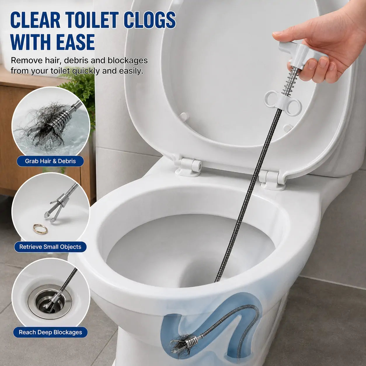 Drain Snake 4-Claw Drain Clog Remover Tool – Flexible Drain Cleaner & Gutter Cleaning Tool