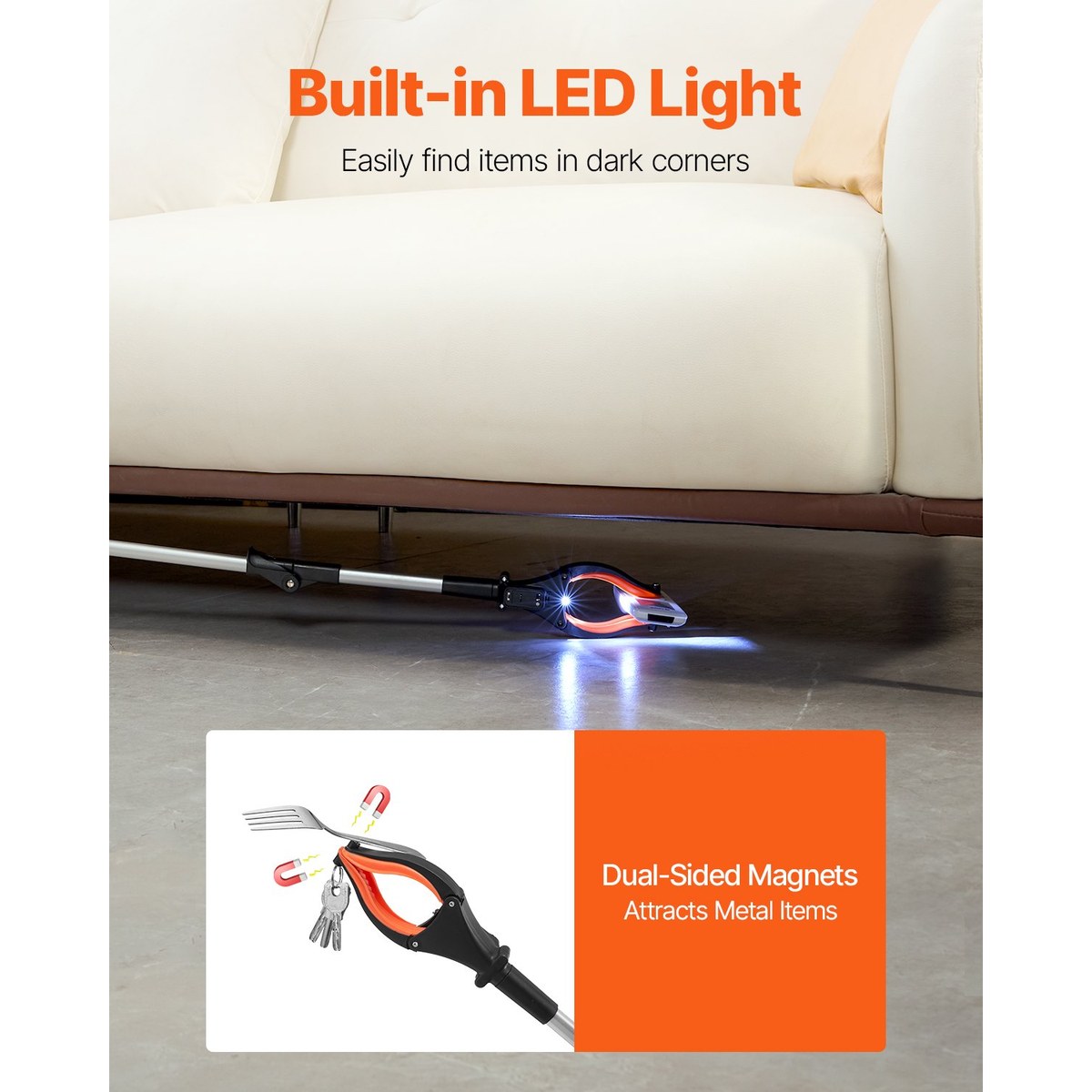 43-Inch Reacher Grabber Tool with LED Light